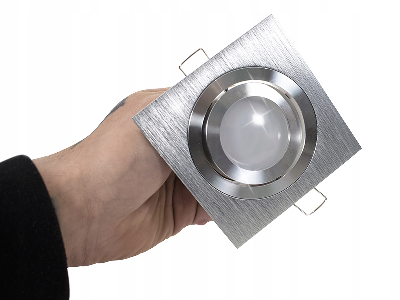 REGULOWANA SREBRNA RAMKA OPRAWKA LED HALOGEN SUFITOWY DO ŻARÓWEK GU10 230V Długość 9.2 cm