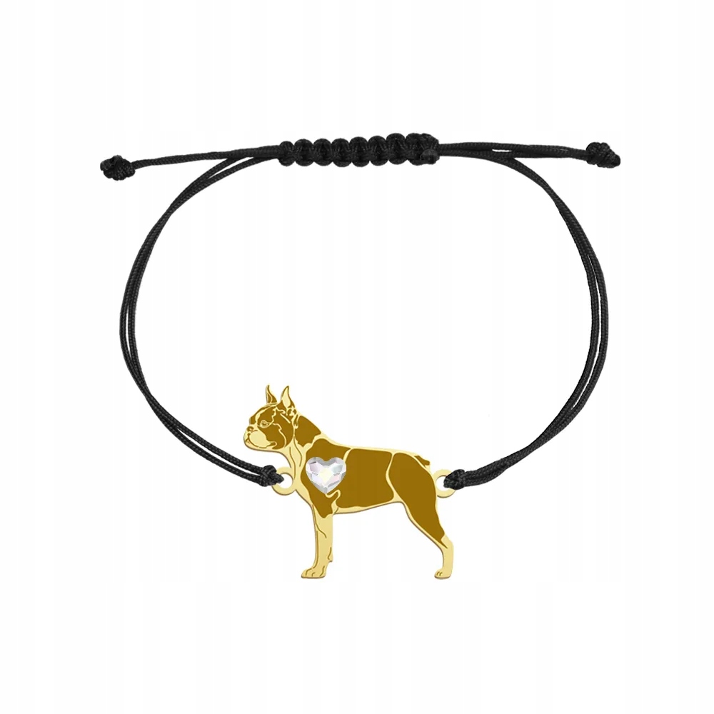 Zlatý náramek Boston Terrier 925 provázek Dárek Žena Dárek Gravírování