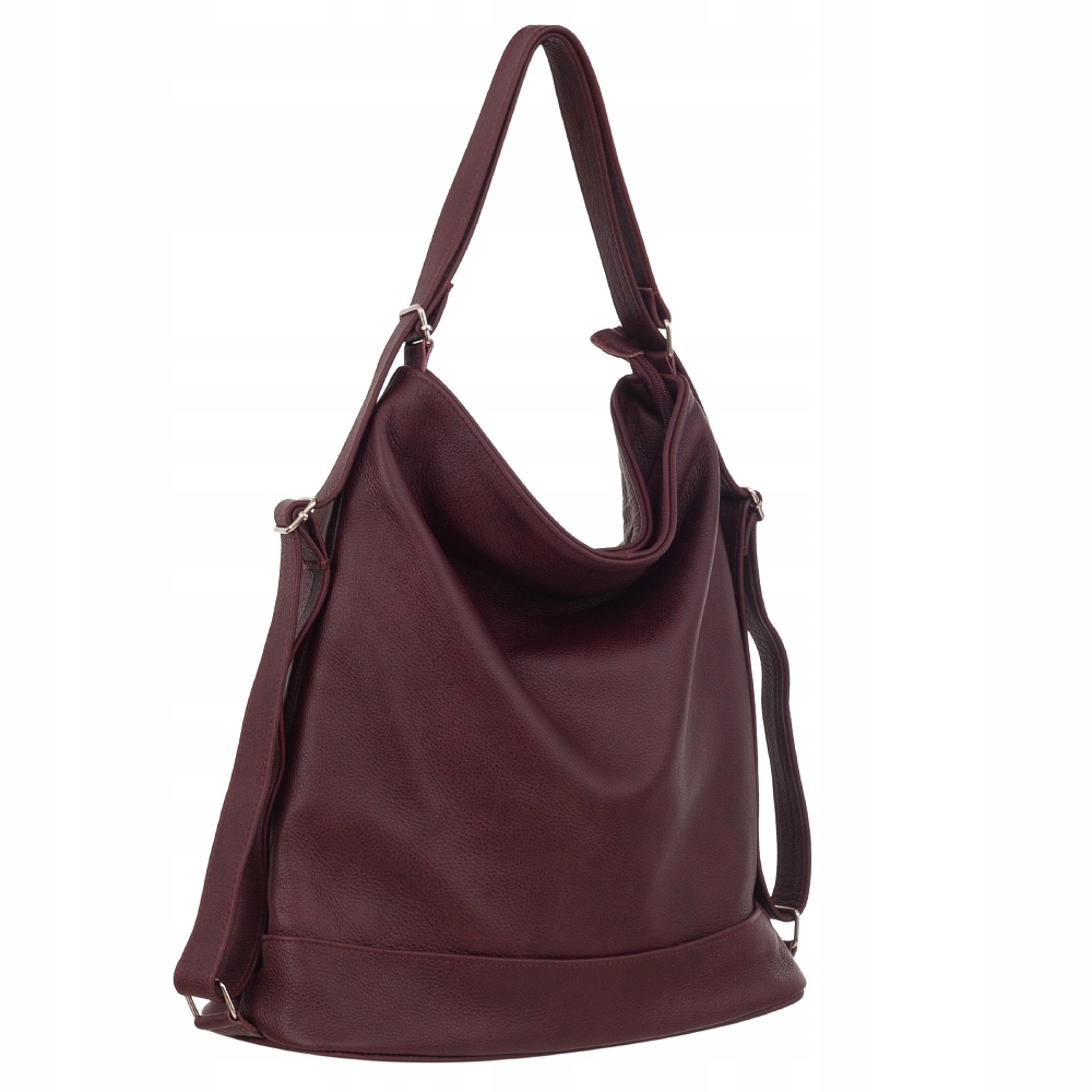 BURGUNDOWA TOREBKA BORDOWA SKÓRA NATURALNA TORBA WOREK PLECAK 2w1 A4