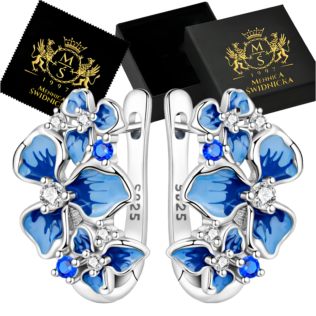 Stříbrné Náušnice 925 Anglické se zirkony Elegantní Dámské Dárek náušnice