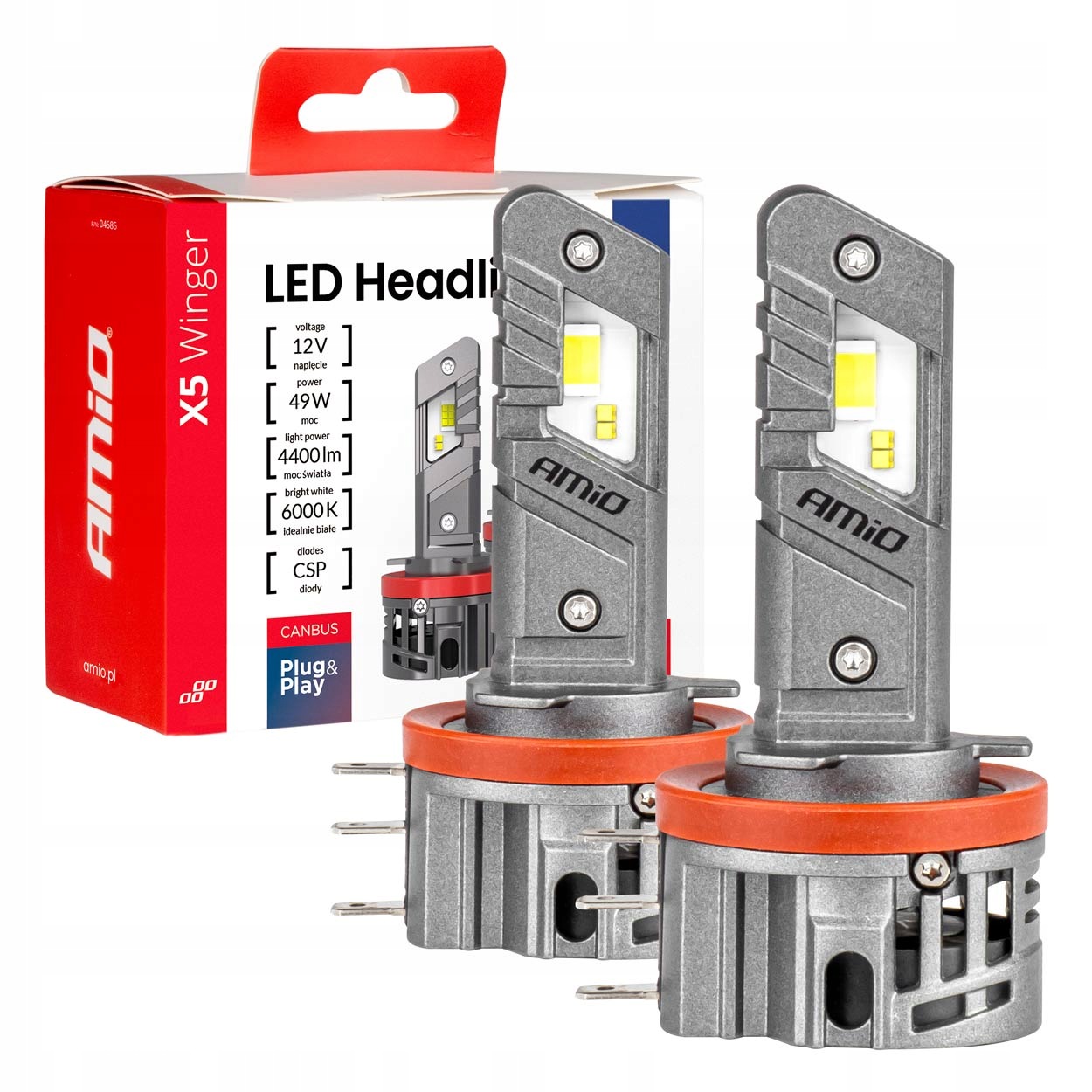 Led automobilové žiarovky X5 Winger H15 49W 6000K Canbus AMIO-04685