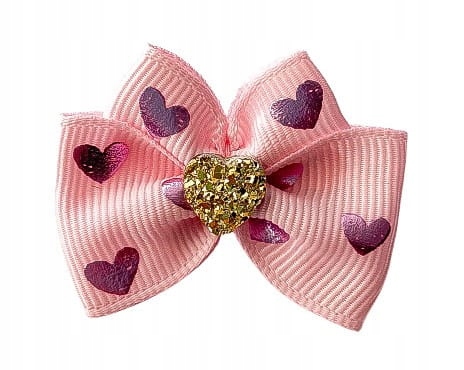 

Kokardka Glamour jasny róż serce 4,5cm Spinka