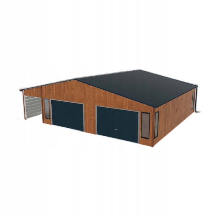 Plechová garáž 8.5 x 9 m s přístřeškem Zlatý dub
