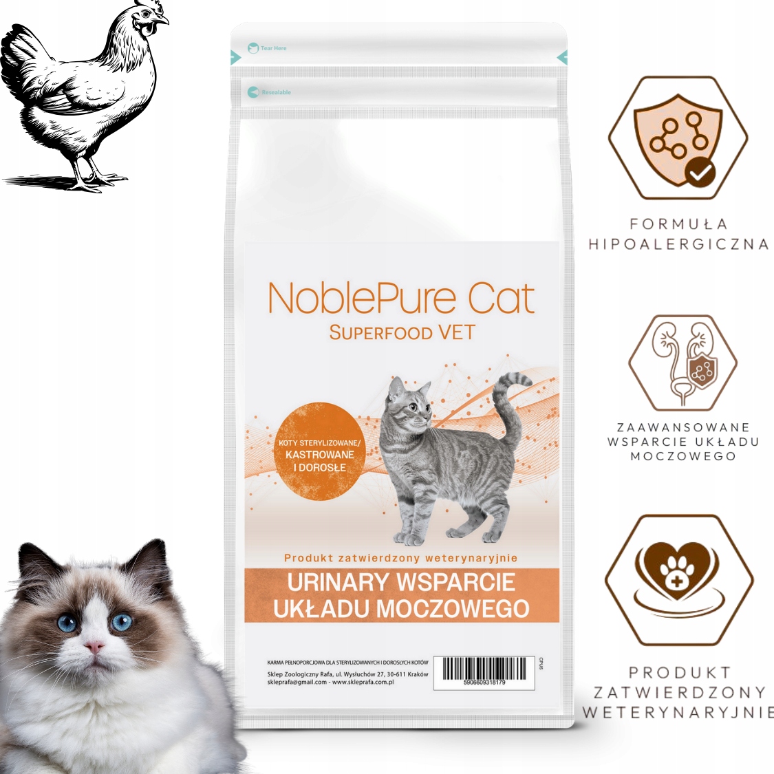NoblePure Cat Vet Peptide Urinary Care Hypoalergenní kuře s lososem 1,5 kg