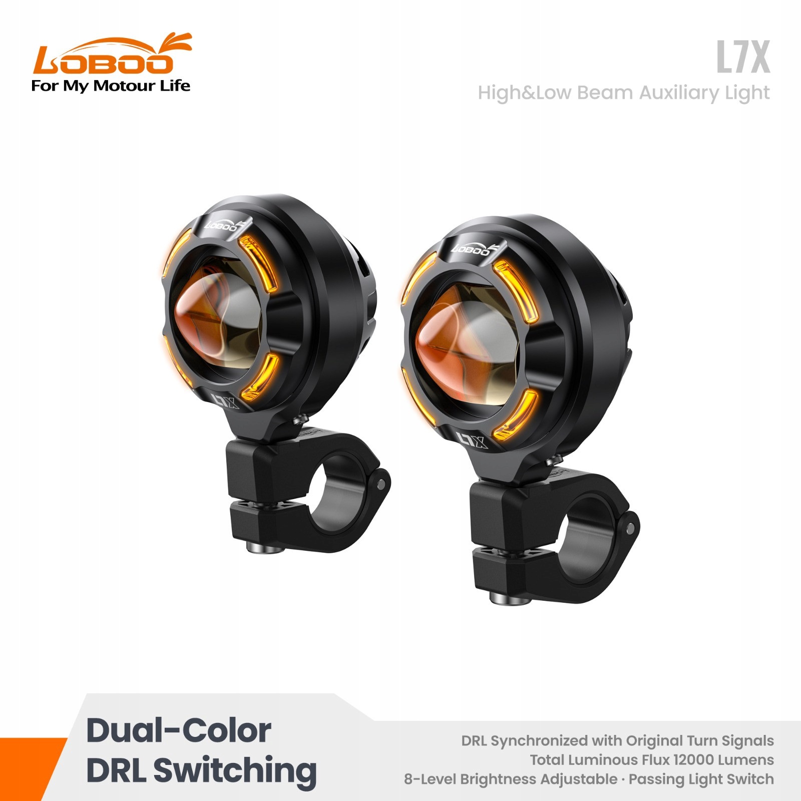 Loboo L7X Lampy Motocyklowe Halogeny Led Drogowe Mijania Homolog 12000LM