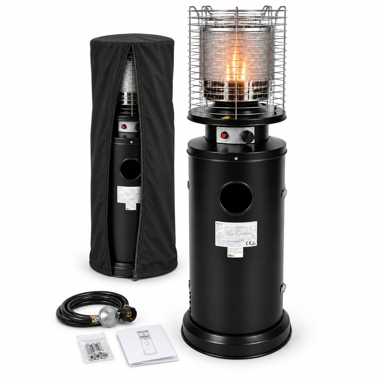 Plynový zahradní ohřívač 13 kW na terasu Set s krytem černý 134 cm