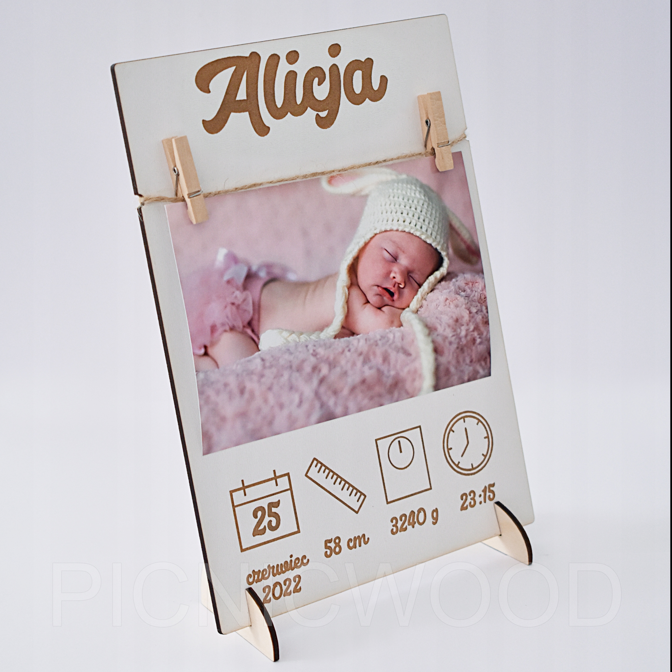 METRYCZKA RAMKA NA ZDJĘCIE HRZEST ROCZEK GRAWER Marka PICNICWOOD