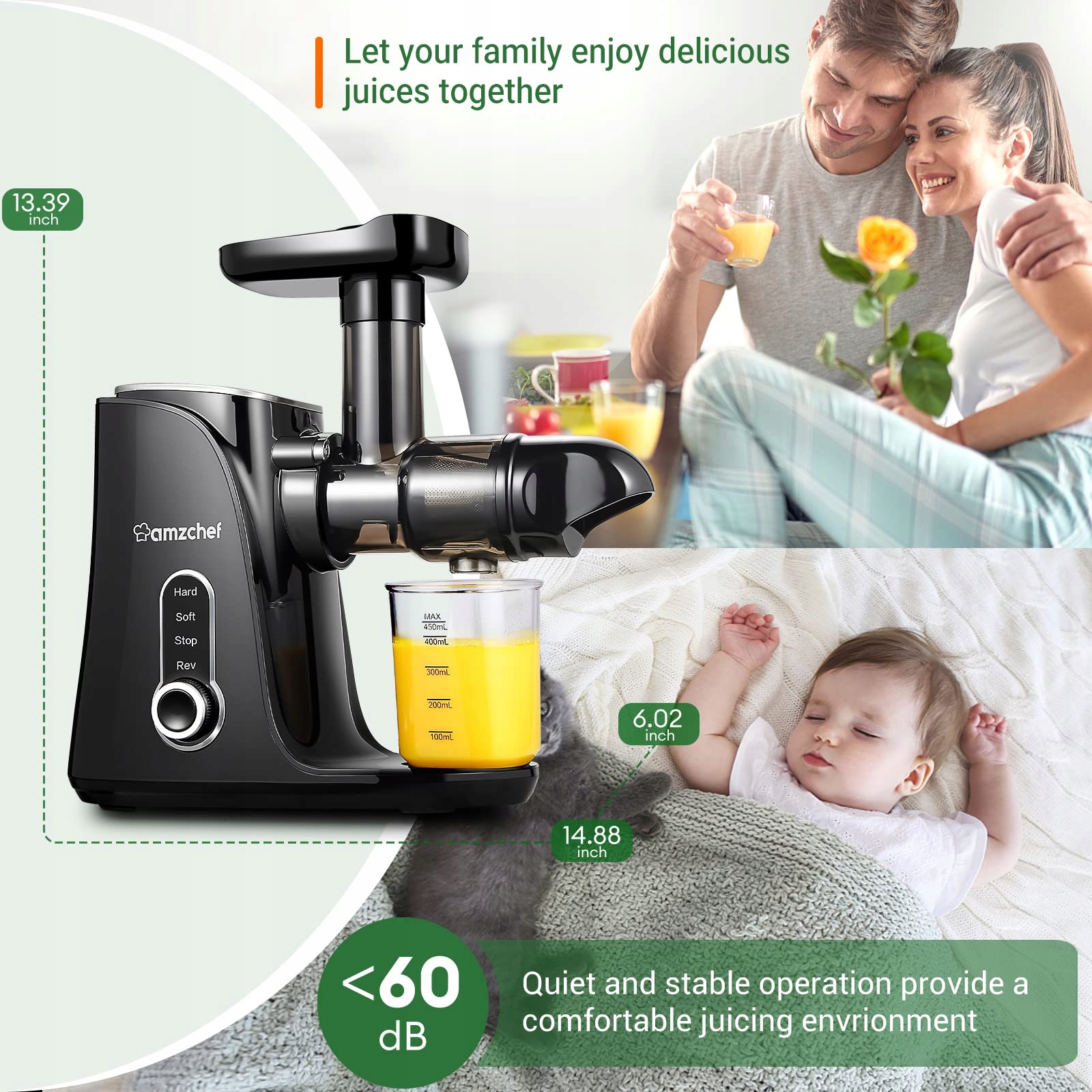 AMZCHEF Wyciskarka Wolnoobrotowa Do Warzyw i Owoców LED Bez BPA — miniatura 8