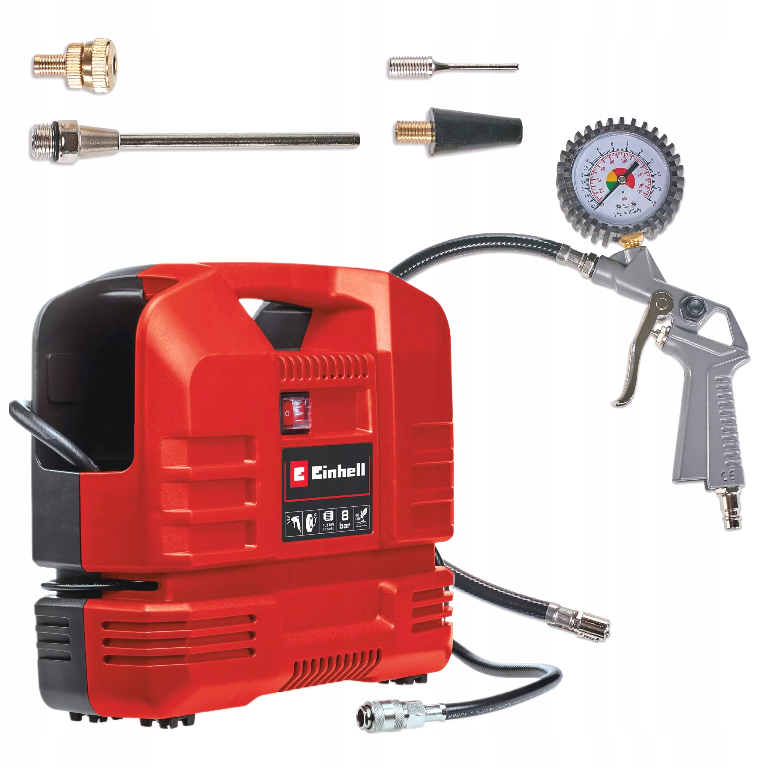 Bezolejový Kompresor 1100W 8 Bar 4 Adaptéry Tc-ac 190 Of Set Einhell