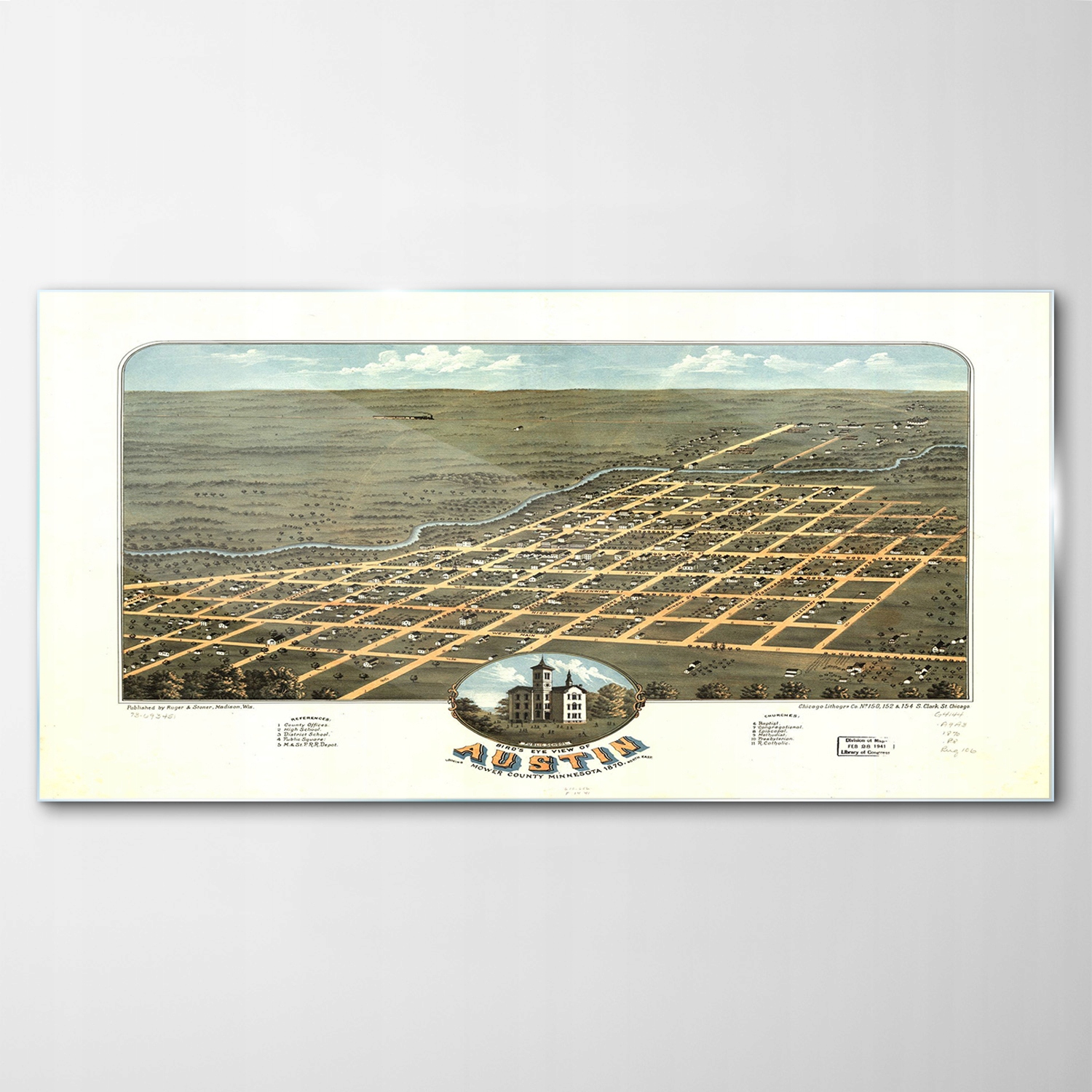 

Hartowany Obraz Szklany Mapa Austin Vintage 140x70