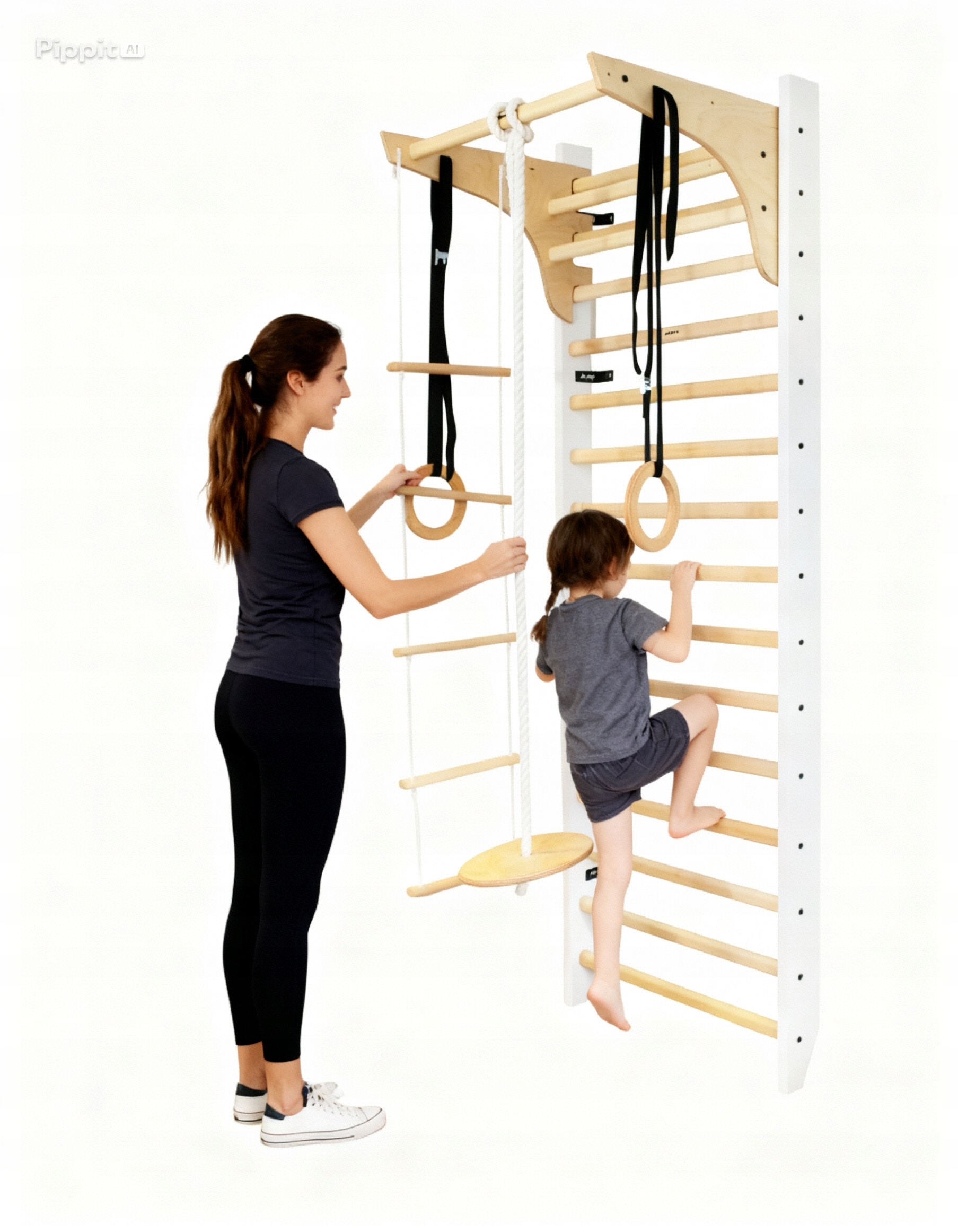 Drabinka gimnastyczna bukowa dla dzieci i dorosłych zestaw Ats