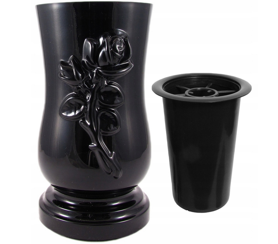 Wazon na cmentarz- Wazon Nagrobny W10/R Czarny Wkład, wazon z różą