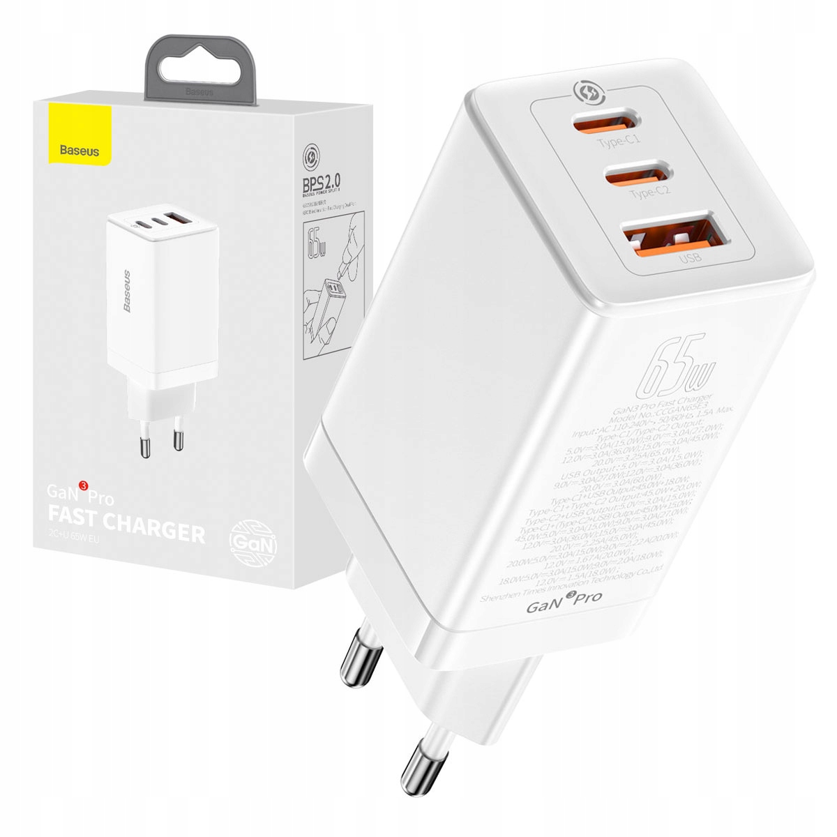 

Baseus Szybka Ładowarka GaN3 2x Usb-c/usb 60W