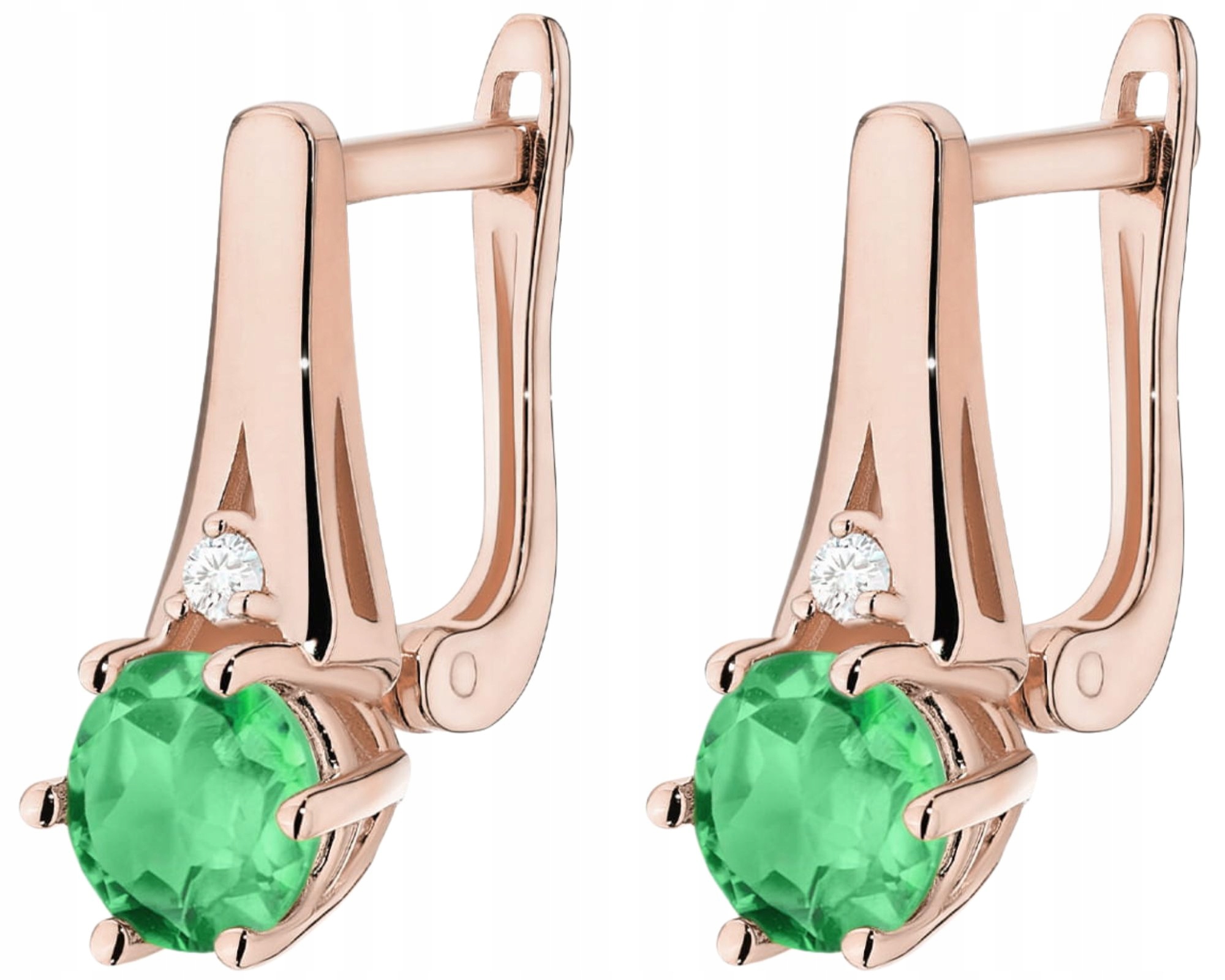 Růžové Zlato Náušnice Smaragd A Diamanty Zlato 585 14K Dárek Gravírování