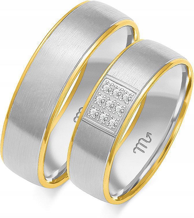 Zlaté moderní bílé snubní prsteny 14k 585 vel. 14 15 16, stylová kolekce pro svatba