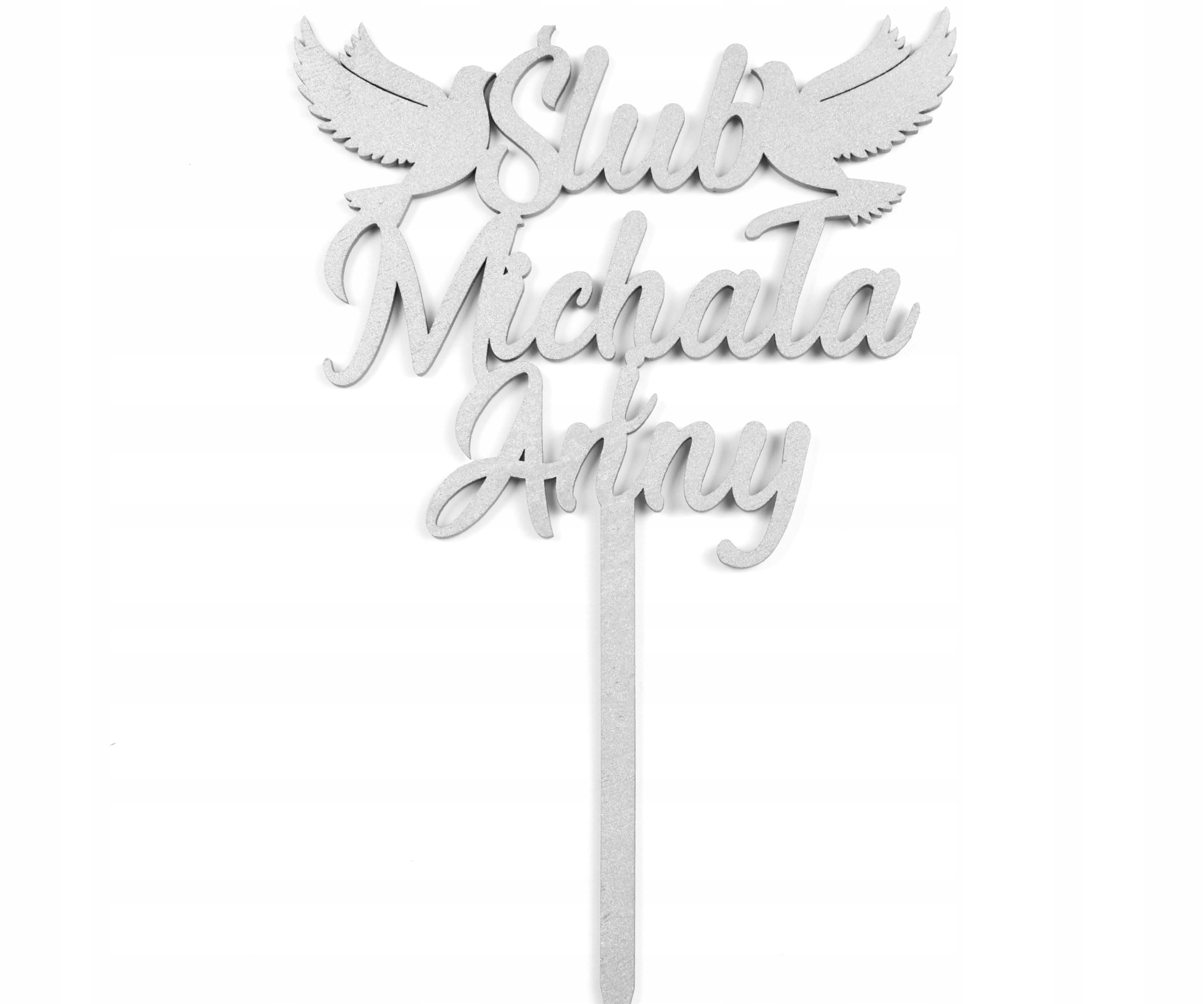 TOPPER NA TORT ŚLUBNY Własny Napis Imiona Srebrny! Rodzaj inne