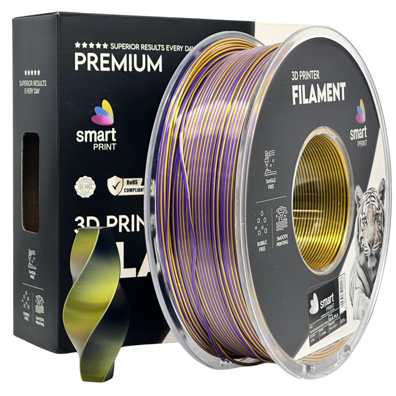 Filament Smart Print Silk Pla Tri Color Czarno-Złoto-Fioletowy 1.75mm 1kg