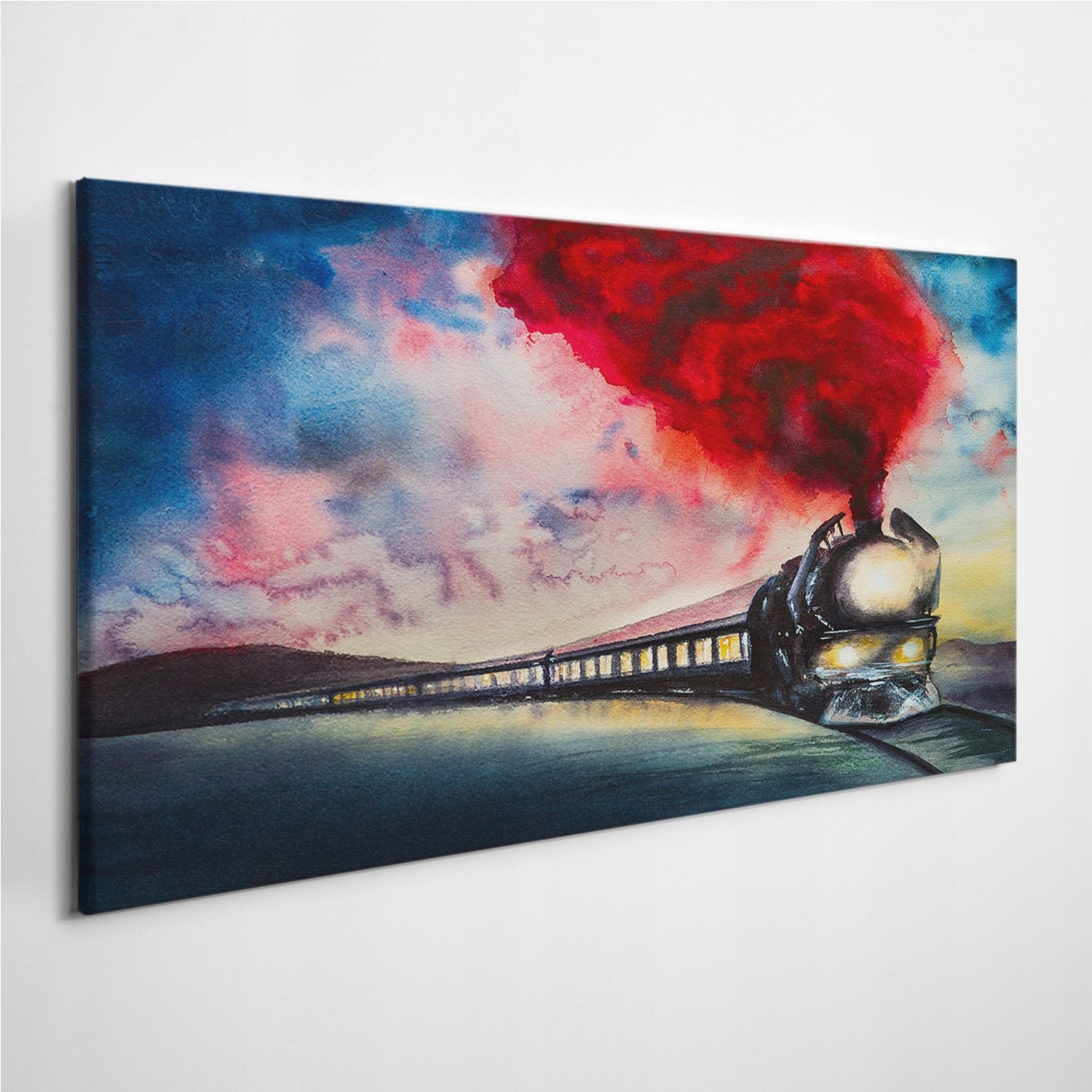 

Obraz na płótnie z zdjęciem Pociąg Dym Tory 100x50