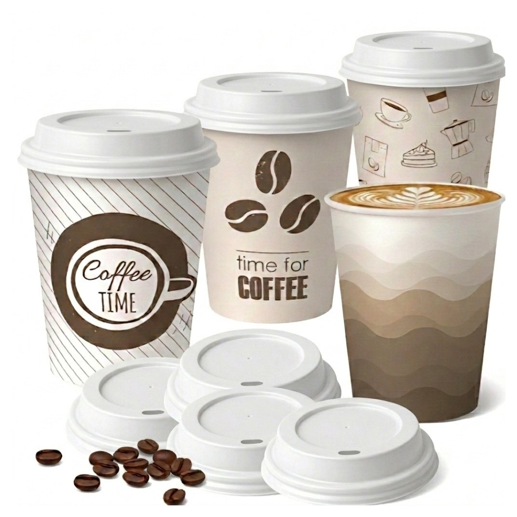 Бумажные стаканчики кофе 250мл крышки 100 ПК
