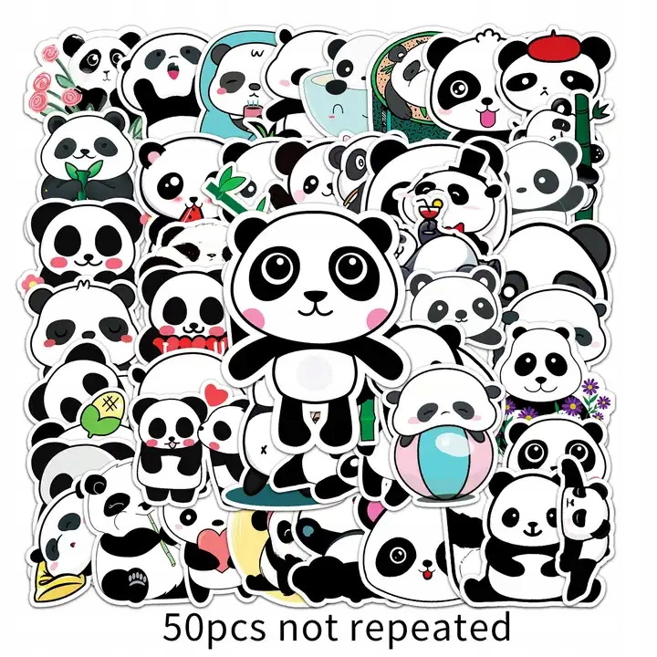 Smieszne Urocze Naklejki Wodoodporne Na Rower Bidon Kask Panda MIX 50 szt