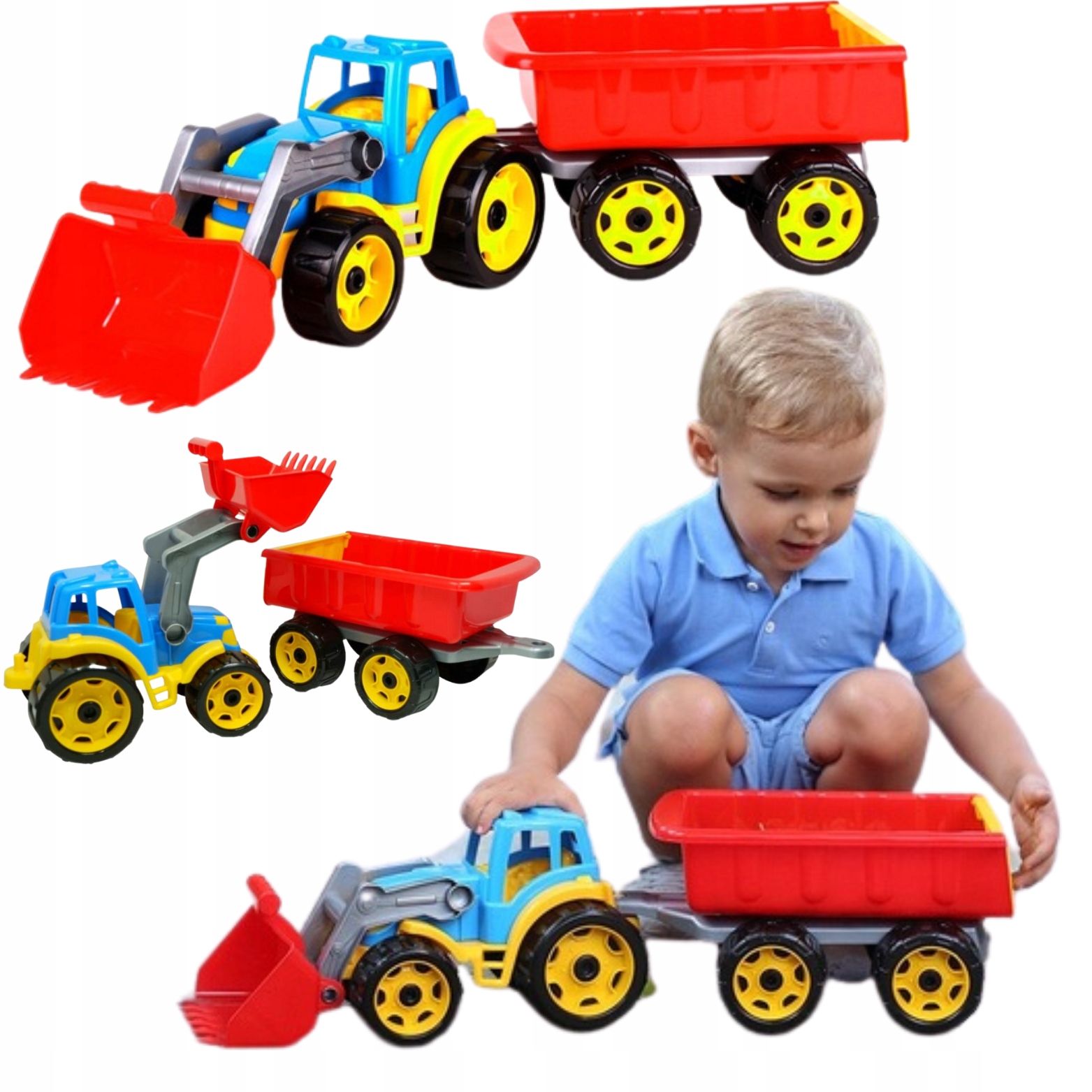 

Duzy Traktor Ciągnik Z Przyczepą Koparka 64cm