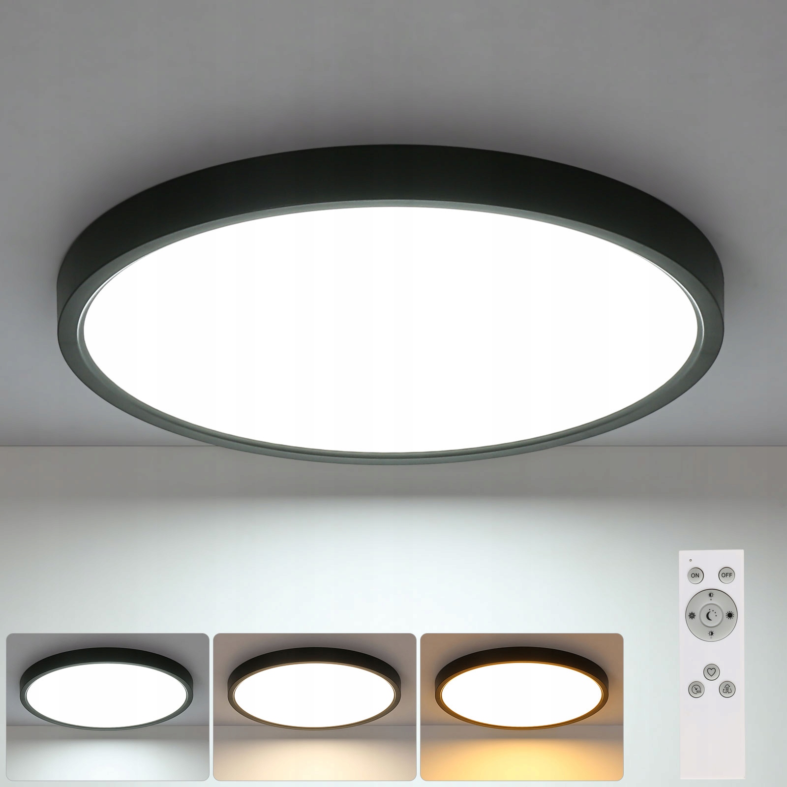 Lampa Sufitowa Plafon Led z Pilotem Czarna 24W 3000K/4500/6500K Do Sypialni