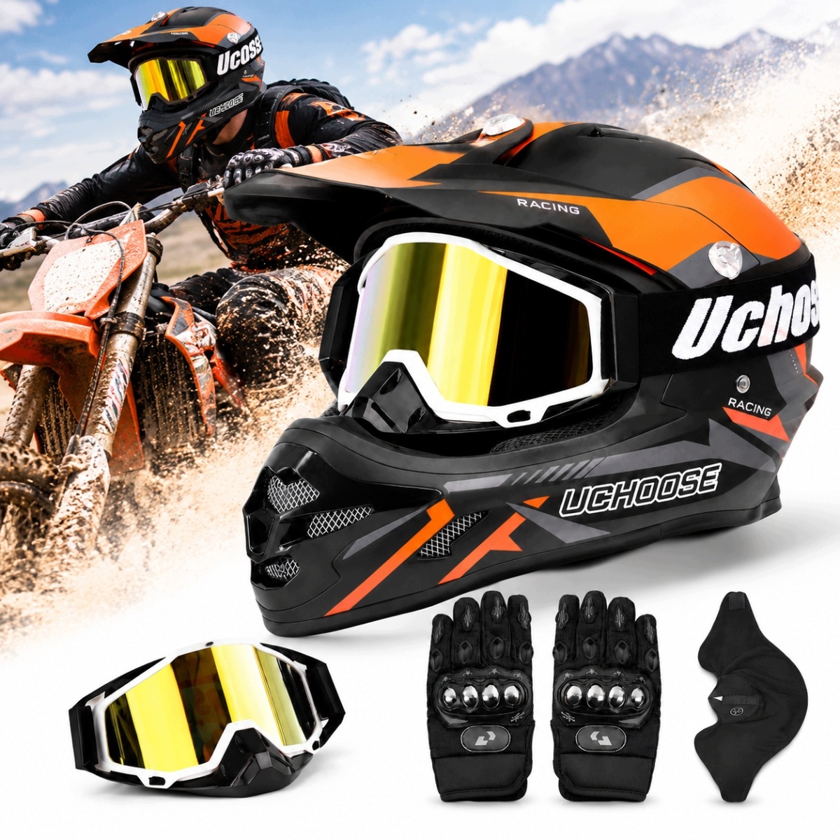 Kask Enduro Motocross Atv Pełnotwarzowy L Z Goglami Rękawicami Torbą Abs