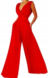 MD elegantní dámský overal s širokými nohavicemi, dlouhý, Červený M