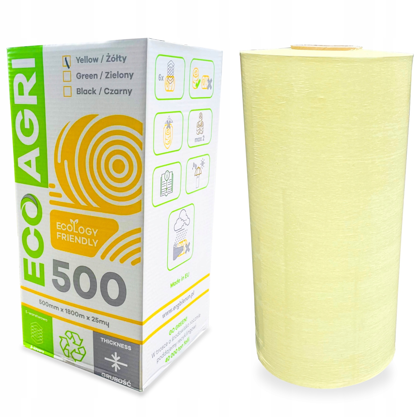 Fólie Eco Agri na senáž obalů balíků 500 x 1800 5 vrstev žlutá