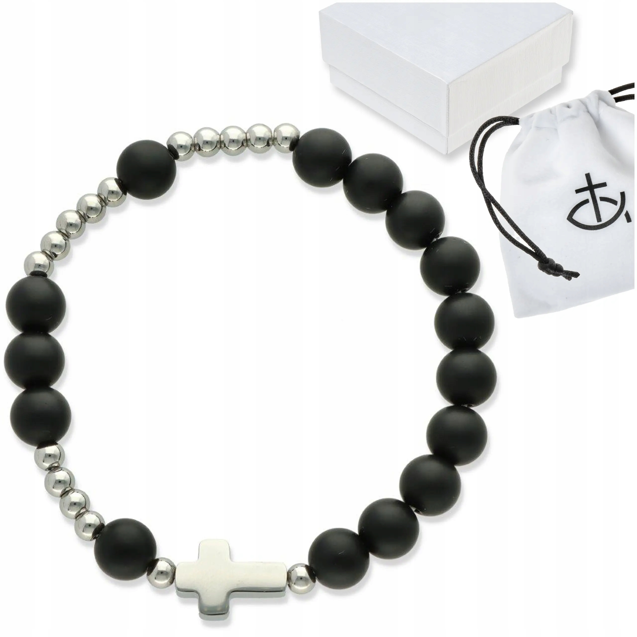 Dámský růženec na ruku z kamínků Achát černý matný v krabičce jako dárek
