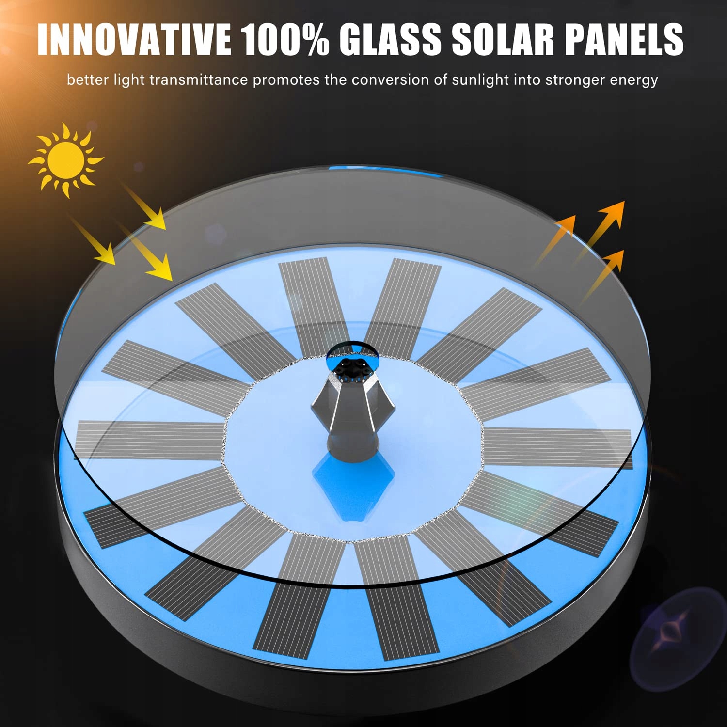 SZMP Fontanna Solarna Do Ogrodu Mała Pompa Solarna Z 7 Dyszami I 4 Rurkami — miniatura 2