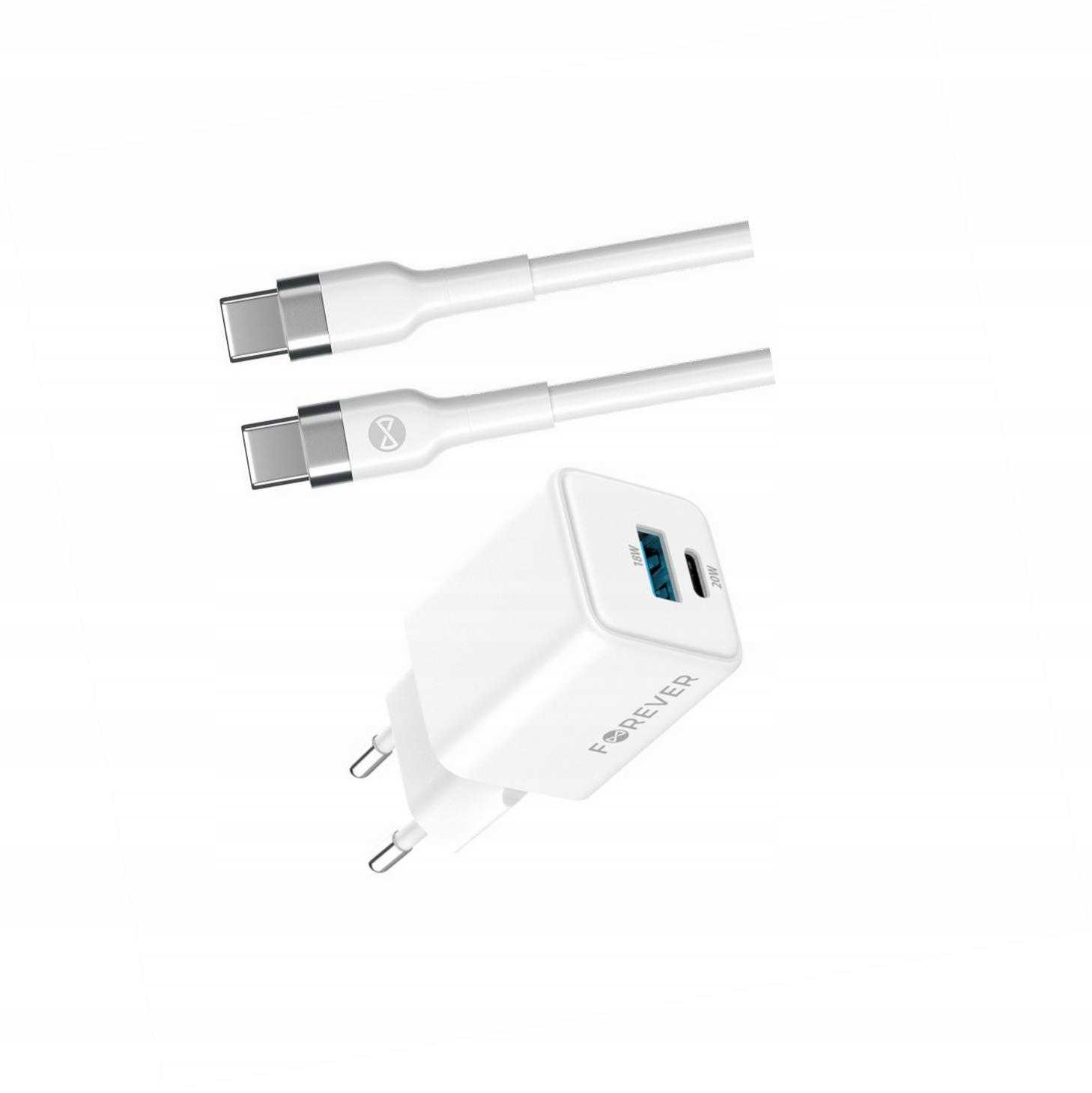Szybka ładowarka GaN 20W 2 wejścia długim z kablem 2m do iPhone 15 Plus