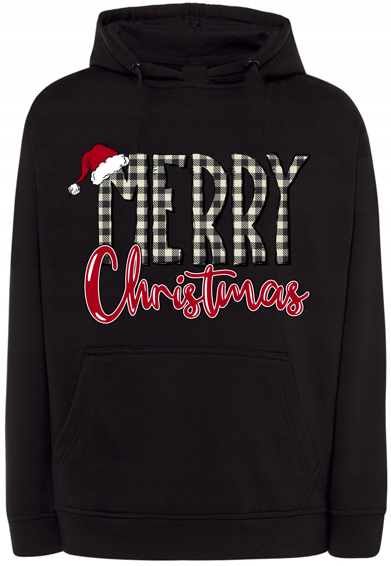 Vánoční Mikina s kapucí nápis s kostkovaným vzorem Merry Christmas r.XS