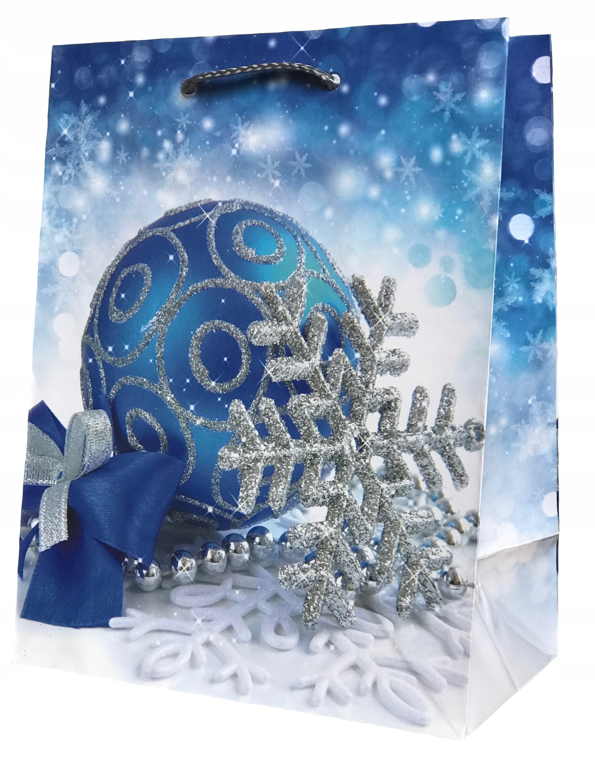 TORBA PREZENTOWA ŚWIĄTECZNA BOMBKA NIEBIESKA 18x23