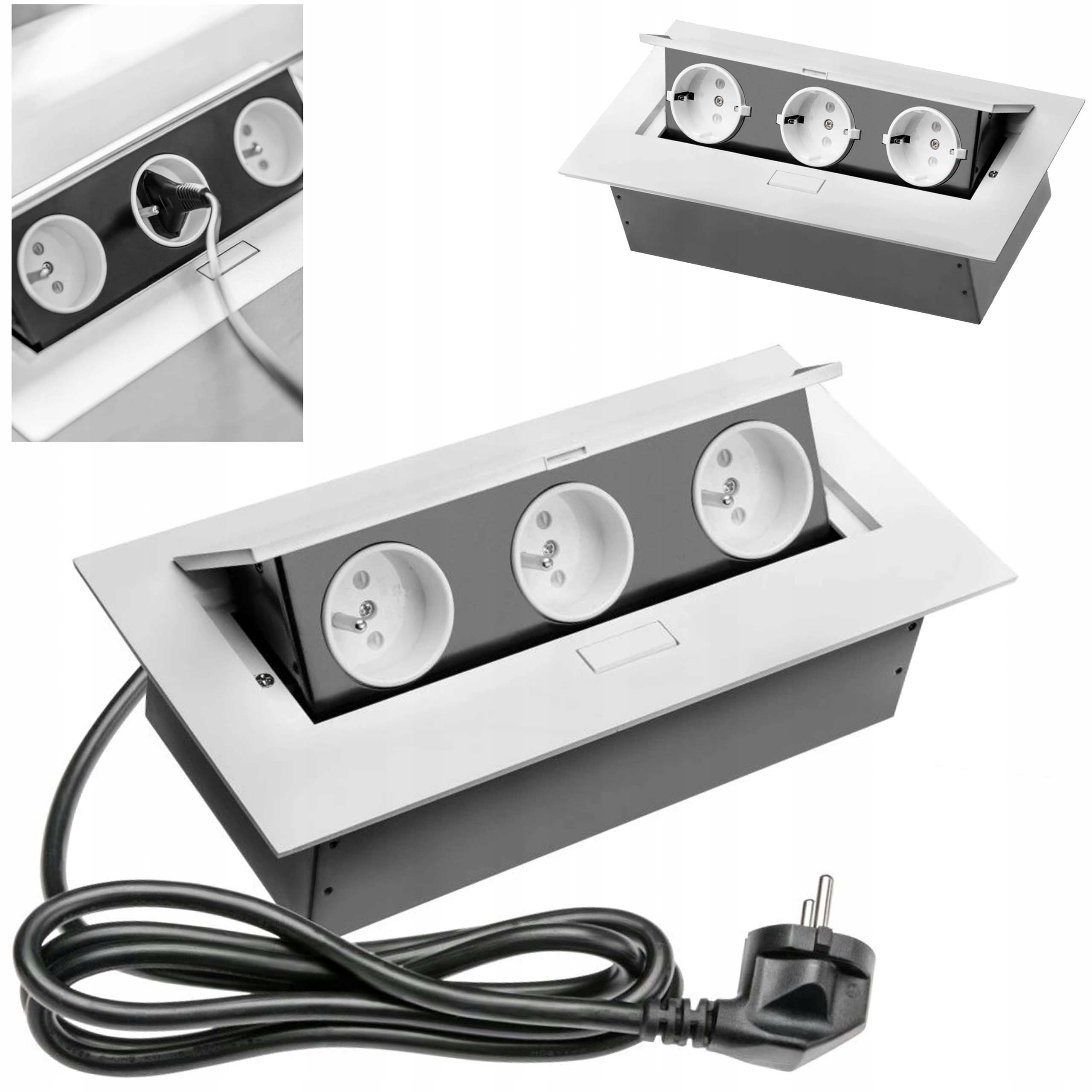 Prodlužovací Kabel stolní zapuštěný 3xGF 150 cm stříbrný Gtv AE-PBC3GU-53