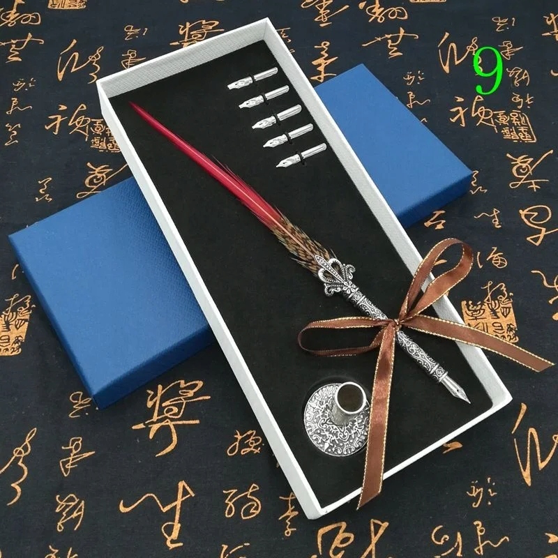 European retro students use Fountain pen peacock feathers dip ink pen set EAN (GTIN) 4038588254405
