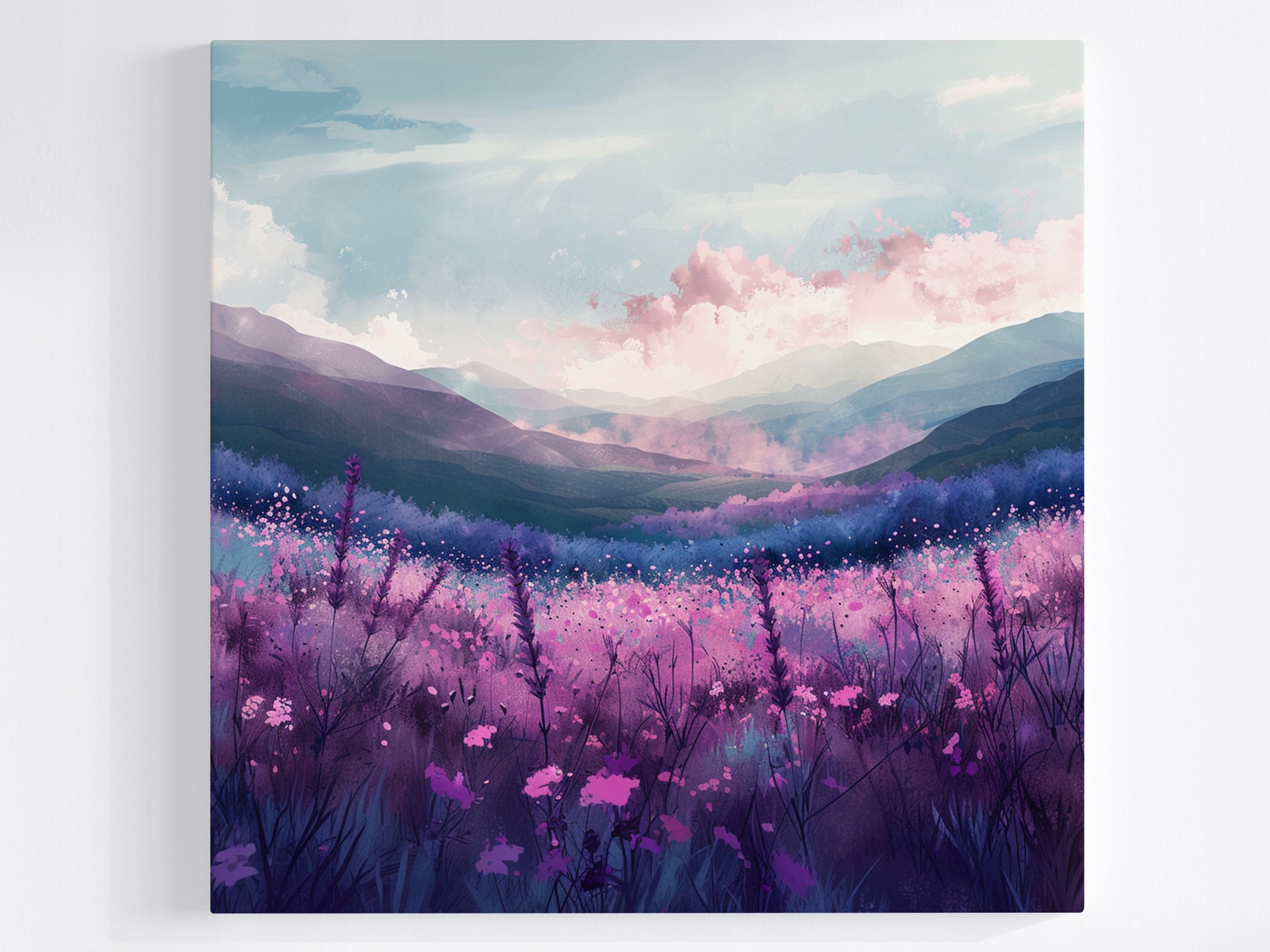 Obraz Na Plátně Canvas Krajina Úsvit Hory Louka Květy Mlha 80x80