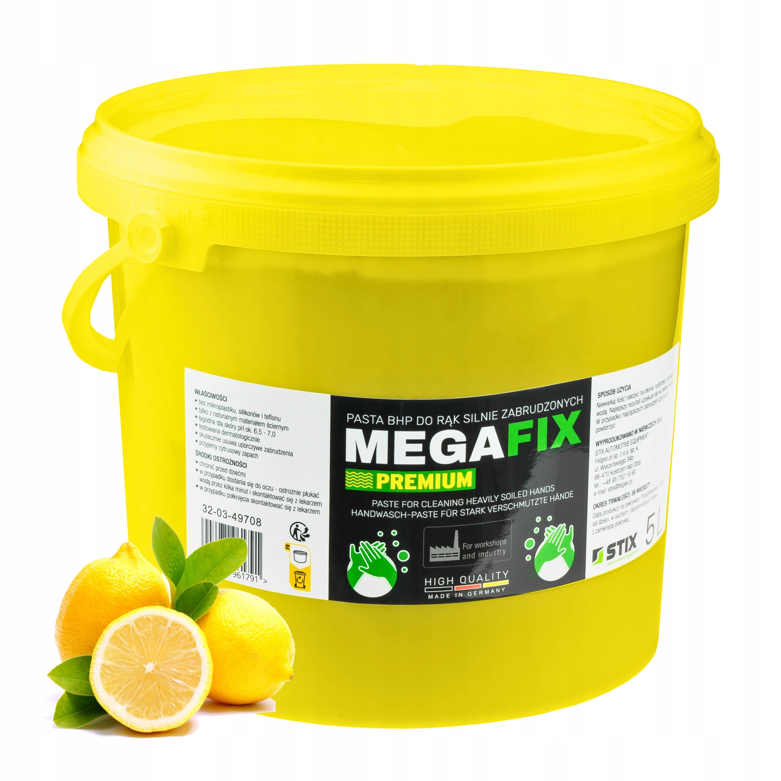 Pasta Bhp Do Mycia Rąk Dłoni Warsztotwa Cytrynowa 5L Megafix Premium