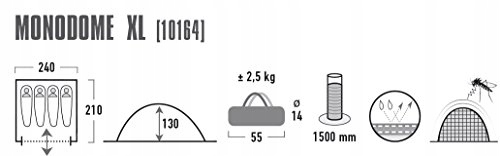 HIGH PEAK Namiot Kopułowy Monodome XL 4 Osoby Wodoodporny 1500mm Camping — miniatura 3