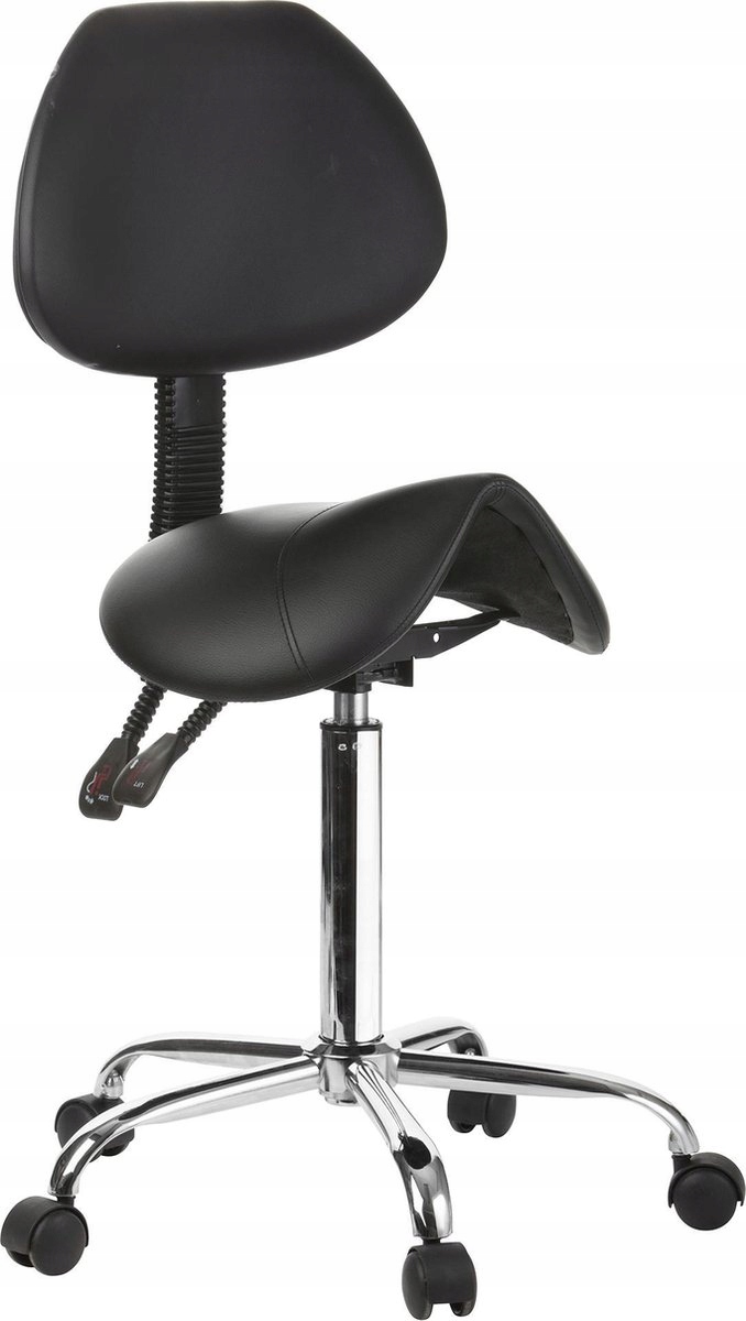 Taboret Kosmetyczny stołek fryzjerski Fotel Siodło z Oparciem Czarny