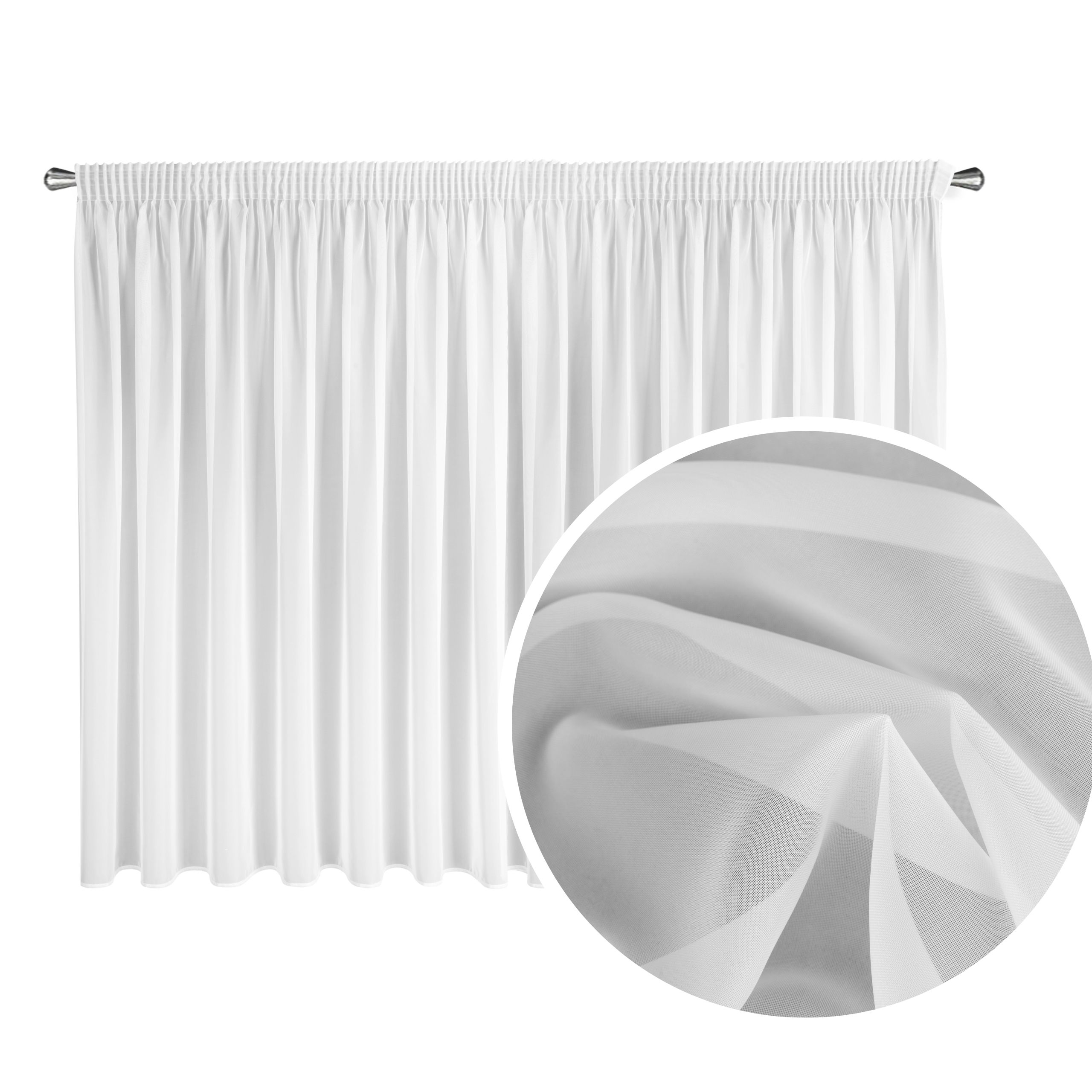 

Delikatna biała firana 300x160 na żabki woal