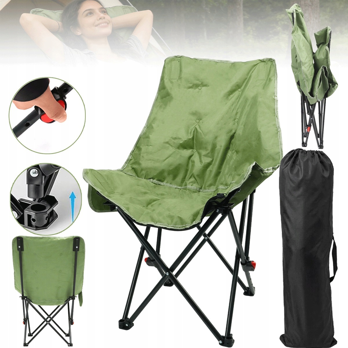Składane Krzesło z Poduszką Stalowa Rama na Wędkarstwo i Camping