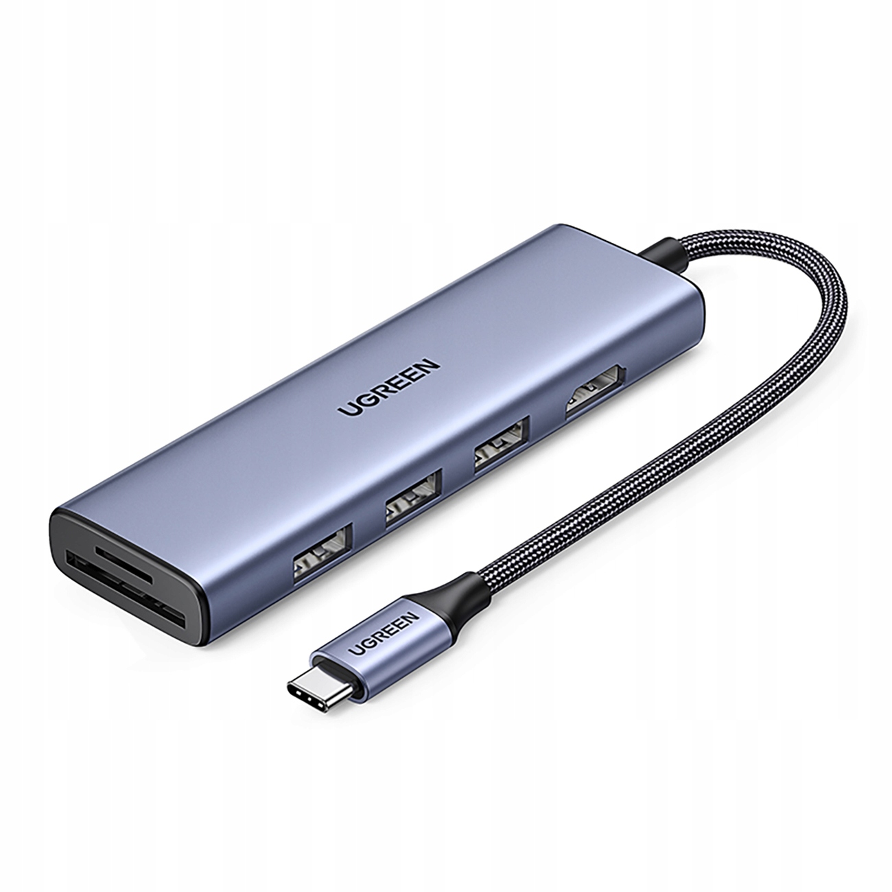 6v1 Hub adaptér Usb-c Hdmi Usb-a čtečka karet Sd Tf šedá