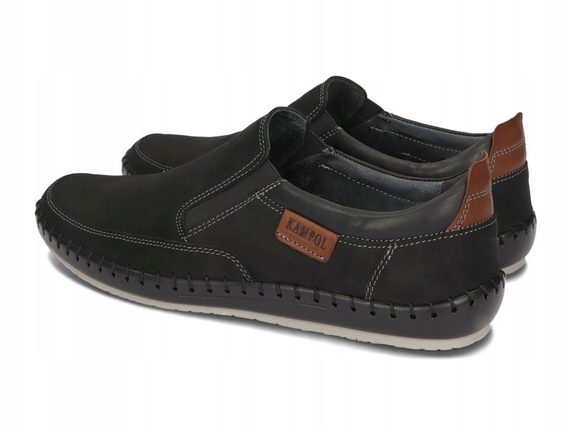 Mokasyny Skórzane Półbuty Męskie Wsuwane Skóra Czarne 51 Rozmiar 40 Kolor czarny