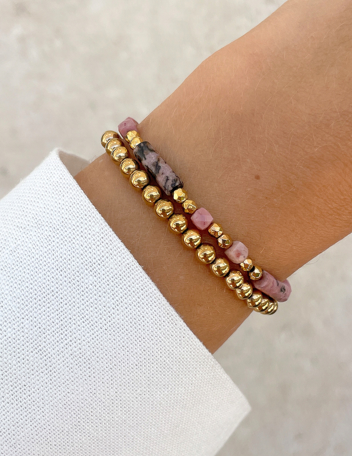 Náramky na gumičce – rodonit s hematitem 16 cm