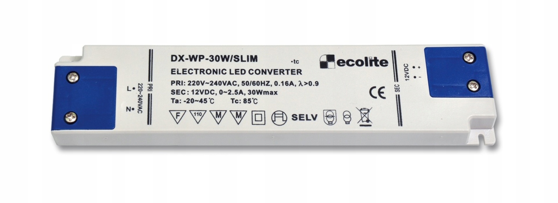 Elektronický transformátor Ecolite 230V/12V DC 30W 2,5A IP20 Slim