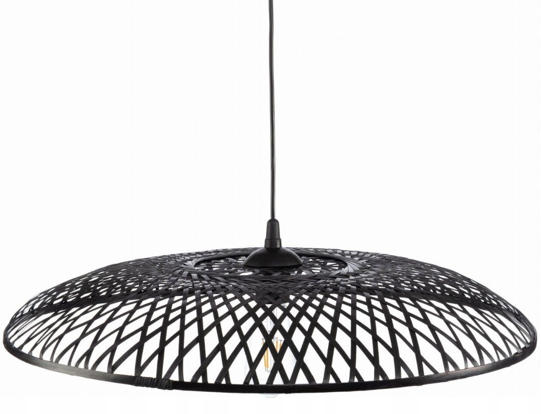 Lampa wisząca boho płaska bambusowa czarna Zen Single 60cm TH27
