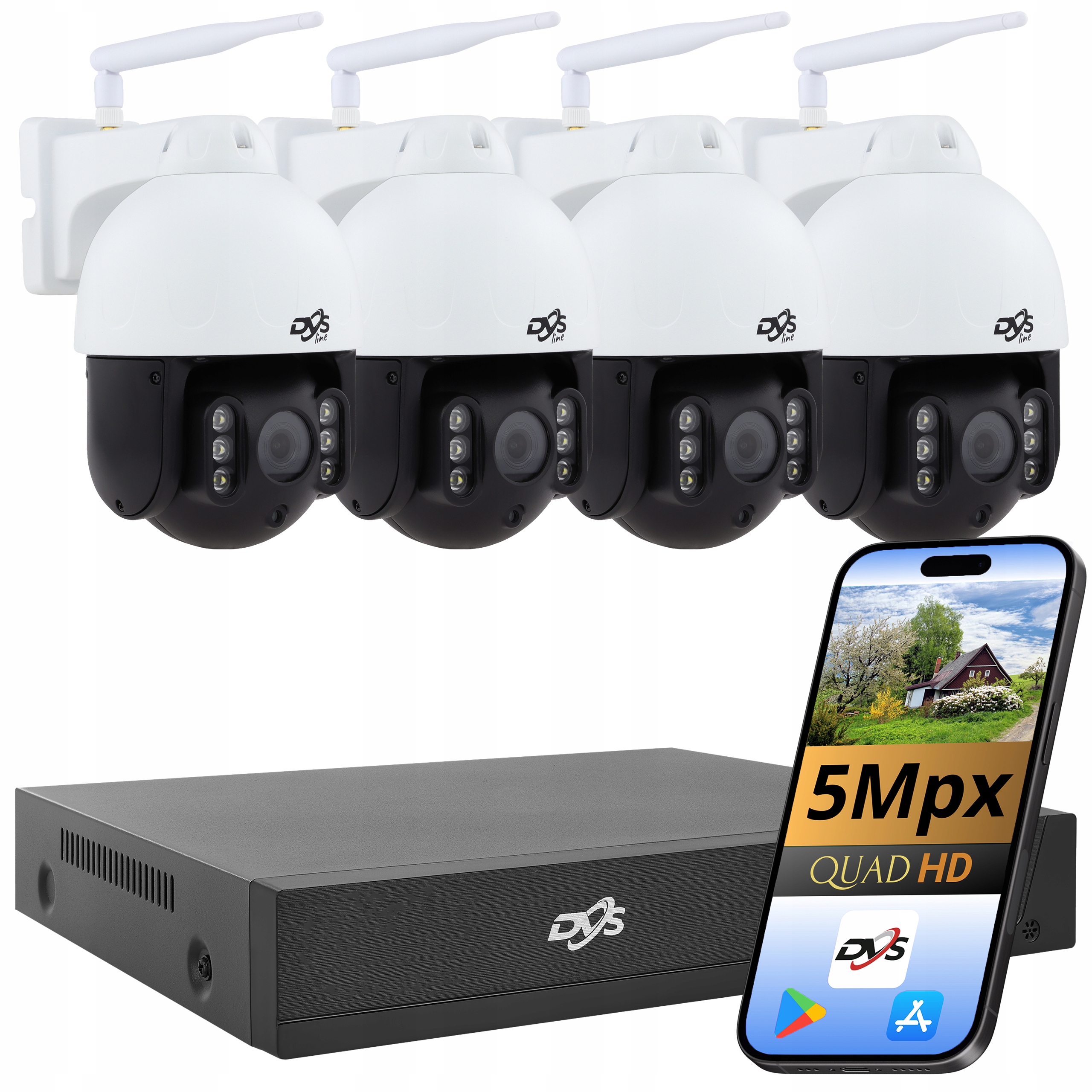 Sada 5Mpx Wifi Kamer Pro Monitorování 4 Bezdrátové Otočné Kamery Dvs