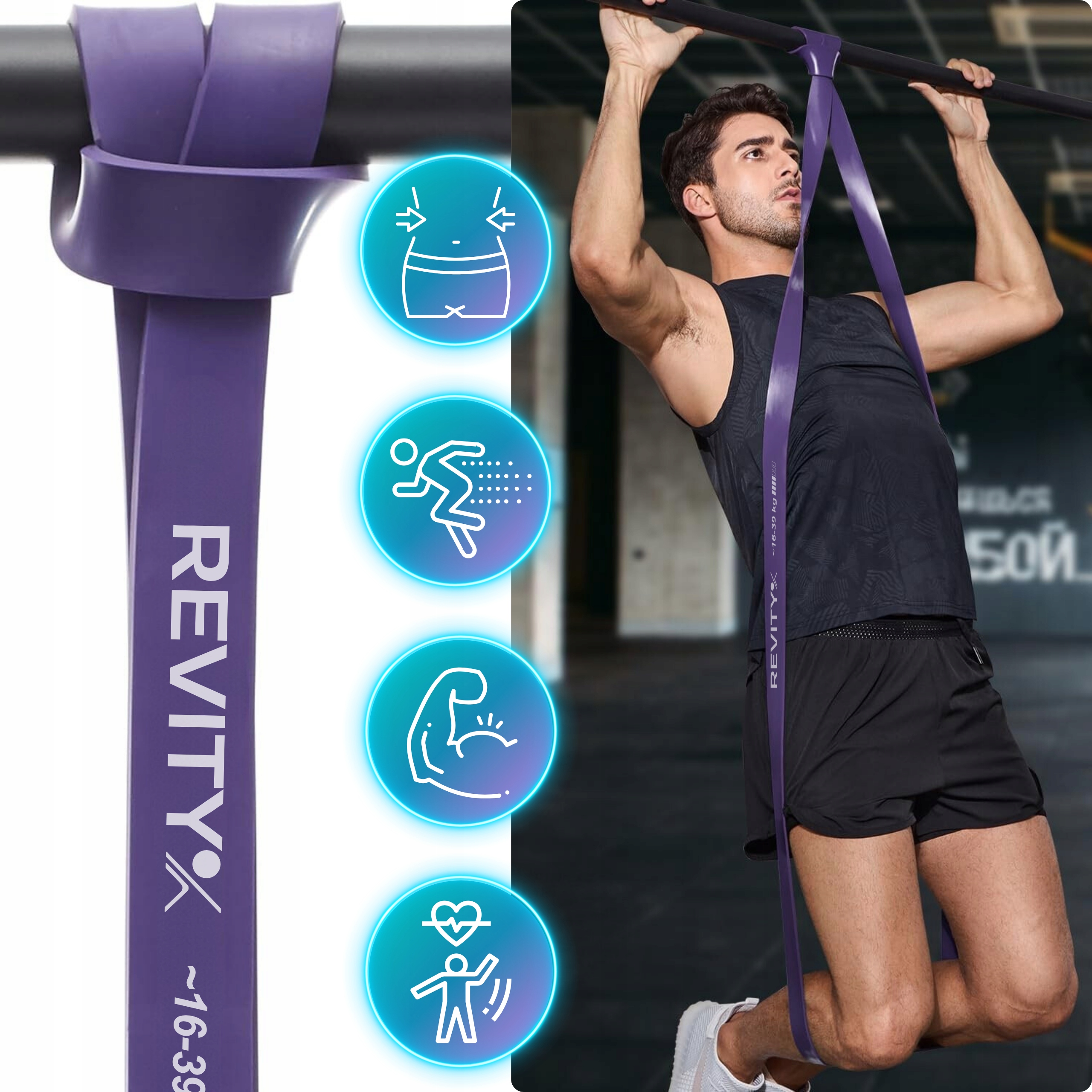 GUMA DO ĆWICZEŃ REVITY 16-39 KG PREMIUM A+ TAŚMA OPOROWA DO PODCIĄGANIA Długość 208 cm