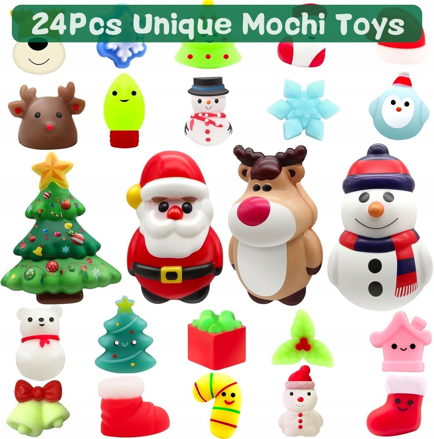 Адвент-календарь Squishy Jumbo 2025 подвесной, 4 большие мялки и 20 мини-игрушек Mochi, 3–9 лет — фото 3